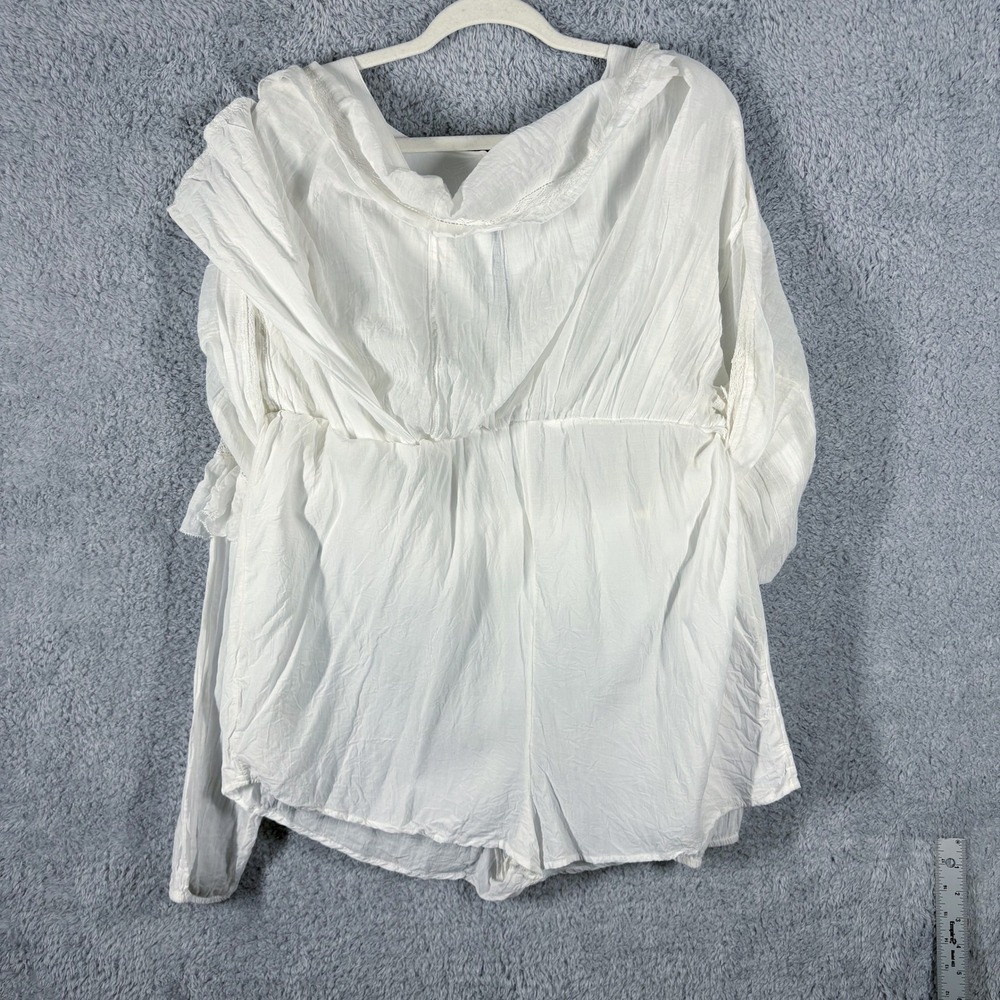 Free People Seashell Skort Romper Size L White Gauze Lace Trim Ruffle Long Slv - Picture 3 of 10